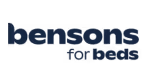 Bensons for Beds logo in dark blue font on transparent background
