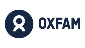 Oxfam logo featuring a stylized human figure beside the text "OXFAM" in blue.