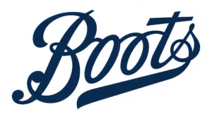 Boots pharmacy brand logo in dark blue cursive script