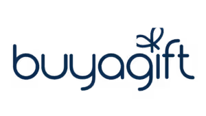 Buyagift logo with gift bow in dark blue text