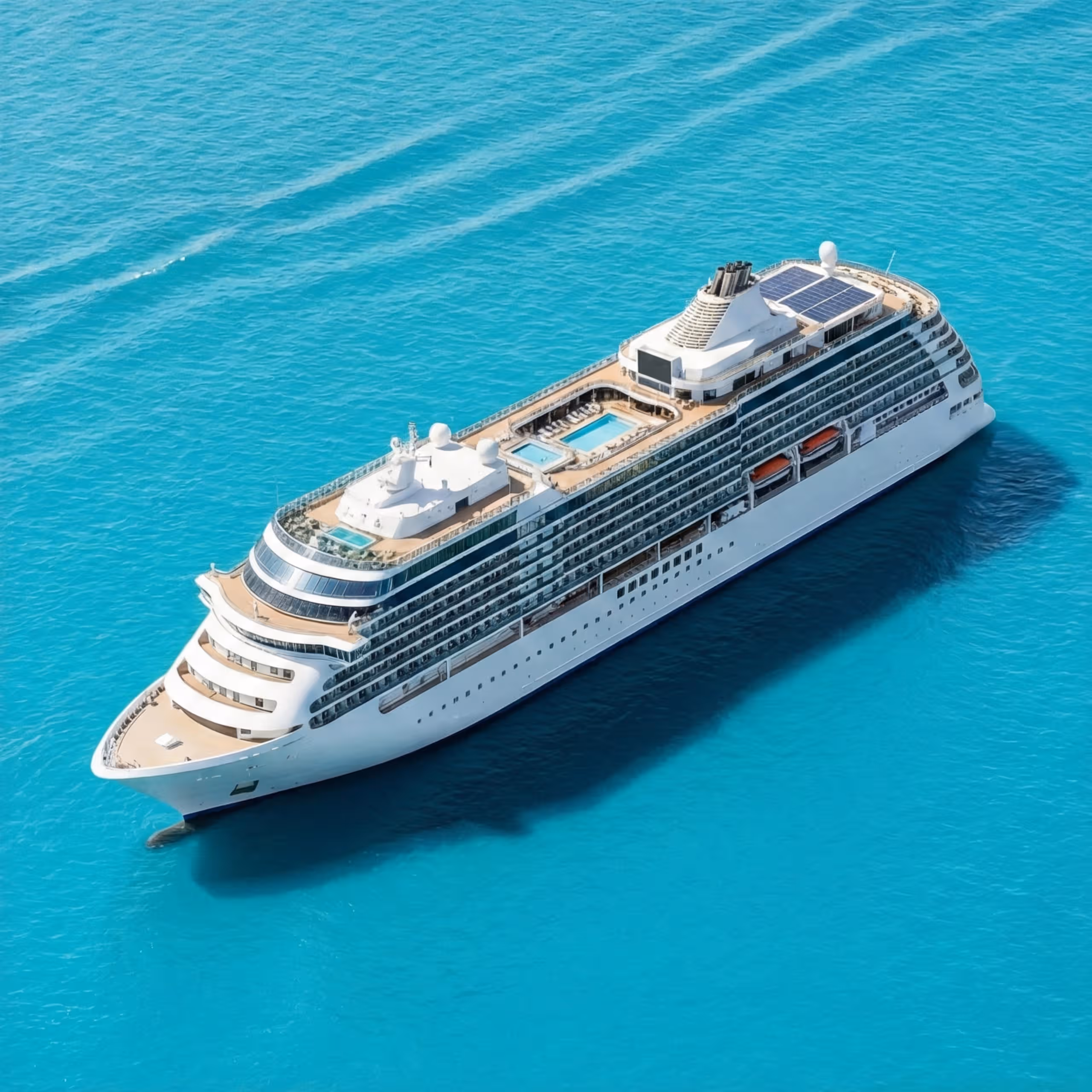 Luxury cruise ship sailing on clear blue ocean water