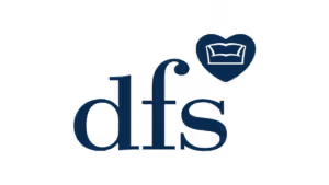 DFS furniture brand logo with heart-shaped sofa icon