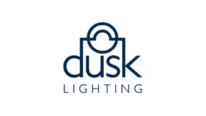 Dusk Lighting logo with light bulb icon and navy blue modern branding