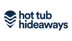 Hot Tub Hideaways company logo featuring water wave shield design