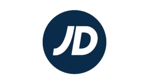 JD logo with white letters on navy blue circular background