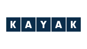Kayak logo with five navy squares and white letters