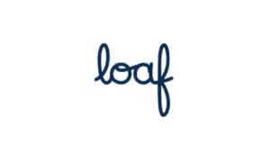 Loaf logo in navy blue cursive script
