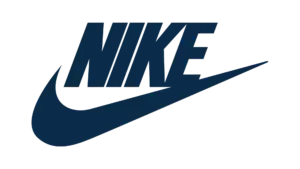 Nike logo with italic wordmark and swoosh in navy blue
