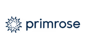 Primrose logo with radiating sunburst icon and navy text