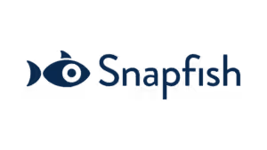 Snapfish logo with stylized fish icon design in navy blue