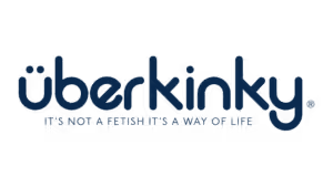 Uberkinky logo in dark blue with tagline It's Not A Fetish It's A Way Of Life
