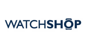 Watch Shop logo with navy text and integrated watch face symbol