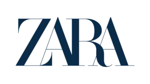 Zara logo in navy blue with geometric letterforms
